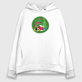 Женское худи Oversize хлопок с принтом Dear Santa I want it all в Ухте, френч-терри — 70% хлопок, 30% полиэстер. Мягкий теплый начес внутри —100% хлопок | боковые карманы, эластичные манжеты и нижняя кромка, капюшон на магнитной кнопке | Тематика изображения на принте: daffy | duck | tunes | vdzajul | дак | даффи