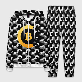 Мужской костюм 3D с принтом BTC БИТКОИН (S) в Ухте, 100% полиэстер | Манжеты и пояс оформлены тканевой резинкой, двухслойный капюшон со шнурком для регулировки, карманы спереди | Тематика изображения на принте: bitcoin | btc | биткоин | валюта | деньги | криптовалюта