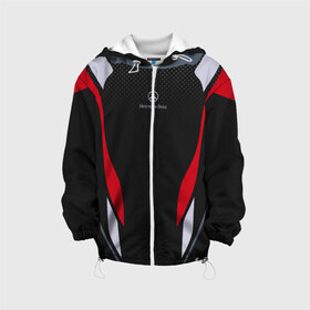 Детская куртка 3D с принтом Mercedes-Benz в Ухте, 100% полиэстер | застежка — молния, подол и капюшон оформлены резинкой с фиксаторами, по бокам — два кармана без застежек, один потайной карман на груди, плотность верхнего слоя — 90 г/м2; плотность флисового подклада — 260 г/м2 | benz | mercedes | mercedes benz | авто | бенз | логотип | мерседес