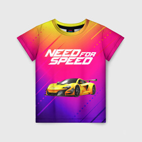 Детская футболка 3D с принтом NEED FO SPEED в Ухте, 100% гипоаллергенный полиэфир | прямой крой, круглый вырез горловины, длина до линии бедер, чуть спущенное плечо, ткань немного тянется | Тематика изображения на принте: carbon | heat | hot pursuit | most wanted | need for speed | payback. | shift | underground 2 | unleashed | жажда скорости