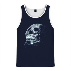 Мужская майка 3D с принтом Череп в Ухте, 100% полиэстер | круглая горловина, приталенный силуэт, длина до линии бедра. Пройма и горловина окантованы тонкой бейкой | Тематика изображения на принте: skull | глазницы | квадратики | синий | скелет | череп | черепушка