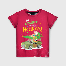 Детская футболка 3D с принтом For the holidays в Ухте, 100% гипоаллергенный полиэфир | прямой крой, круглый вырез горловины, длина до линии бедер, чуть спущенное плечо, ткань немного тянется | Тематика изображения на принте: daffy | duck | looney | pig | porky | tunes | vdzajul | дак | даффи | пиг | порки | утка