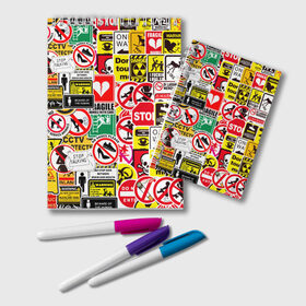 Блокнот Запрещающие знаки: в Ухте, 100% бумага | 48 листов, плотность листов — 60 г/м2, плотность картонной обложки — 250 г/м2. Листы скреплены удобной пружинной спиралью. Цвет линий — светло-серый
 | danger | sticker bombing | запрещающие знаки | опасность | прикол | стикер бомбинг | череп