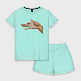 Женская пижама с шортиками хлопок с принтом Пёс или рука ? в Ухте, 100% хлопок | футболка прямого кроя, шорты свободные с широкой мягкой резинкой | животные | знак | пёс | рука | собака | театр теней