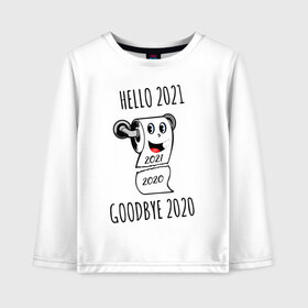 Детский лонгслив хлопок с принтом HELLO 2021 GOODBYE 2020 в Ухте, 100% хлопок | круглый вырез горловины, полуприлегающий силуэт, длина до линии бедер | 2021 | christmas | merry christmas | snow | winter | winter is coming | зима близко | нг | новогодний | новогодний свитер | новый год | новый год 2021 | свитер | снег | снежинки