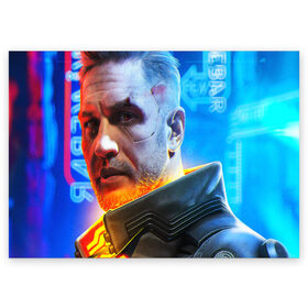 Поздравительная открытка с принтом Cyberpunk (S) в Ухте, 100% бумага | плотность бумаги 280 г/м2, матовая, на обратной стороне линовка и место для марки
 | Тематика изображения на принте: 2077 | cd projekt red | cyberpunk | cyberpunk 2077 | samurai | арт | видеоигра | игра | киберпанк | киборги