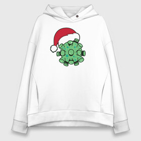 Женское худи Oversize хлопок с принтом New Year Virus в Ухте, френч-терри — 70% хлопок, 30% полиэстер. Мягкий теплый начес внутри —100% хлопок | боковые карманы, эластичные манжеты и нижняя кромка, капюшон на магнитной кнопке | 2020 | 2021 | christmas | happy | merry | new year | зима | новогодний | новогодняя | новогодняя маска | новый год | рождественский | рождество | снег