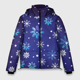 Мужская зимняя куртка 3D с принтом Новогодний снег в Ухте, верх — 100% полиэстер; подкладка — 100% полиэстер; утеплитель — 100% полиэстер | длина ниже бедра, свободный силуэт Оверсайз. Есть воротник-стойка, отстегивающийся капюшон и ветрозащитная планка. 

Боковые карманы с листочкой на кнопках и внутренний карман на молнии. | 