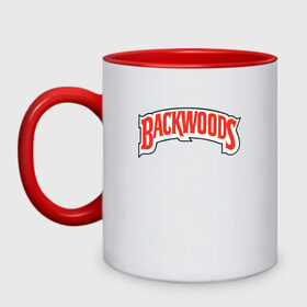 Кружка двухцветная с принтом BACKWOODS в Ухте, керамика | объем — 330 мл, диаметр — 80 мм. Цветная ручка и кайма сверху, в некоторых цветах — вся внутренняя часть | Тематика изображения на принте: backwood | backwoods | bak | merch | woods | бэквуд | бэквудс | лого | мерч