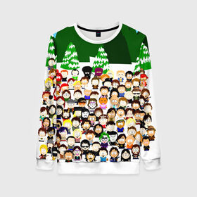 Женский свитшот 3D с принтом Южный Парк / South Park . в Ухте, 100% полиэстер с мягким внутренним слоем | круглый вырез горловины, мягкая резинка на манжетах и поясе, свободная посадка по фигуре | south park | ubisoft | woodland critter christmas | кенни | мультсериал | стэн | южный парк