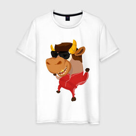 Мужская футболка хлопок с принтом Бычара 2021 в Ухте, 100% хлопок | прямой крой, круглый вырез горловины, длина до линии бедер, слегка спущенное плечо. | 