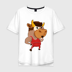 Мужская футболка хлопок Oversize с принтом Год быка 2021 в Ухте, 100% хлопок | свободный крой, круглый ворот, “спинка” длиннее передней части | 