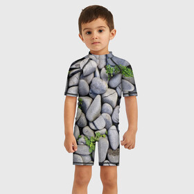 Детский купальный костюм 3D с принтом Камни в Ухте, Полиэстер 85%, Спандекс 15% | застежка на молнии на спине | Тематика изображения на принте: абстрактно | абстрактные | абстрактный | абстракция | галька | каменные | каменный | камень | камни | камушки | клевер | природа | растения