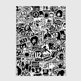 Постер с принтом Rock Band Logos в Ухте, 100% бумага
 | бумага, плотность 150 мг. Матовая, но за счет высокого коэффициента гладкости имеет небольшой блеск и дает на свету блики, но в отличии от глянцевой бумаги не покрыта лаком | ac dc | linkin park | music | queen | radiohead | rock | rock band logos | линкин парк | музыка | ретро | рок группа | элвис