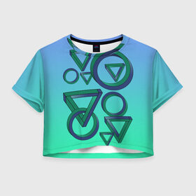 Женская футболка Crop-top 3D с принтом Иллюзия треугольники и круги в Ухте, 100% полиэстер | круглая горловина, длина футболки до линии талии, рукава с отворотами | геометрия | градиент | иллюзия | круг | оптическая | треугольник