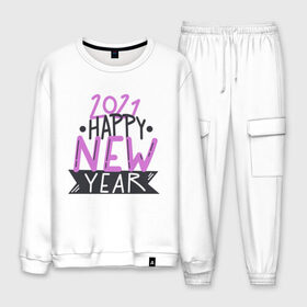 Мужской костюм хлопок с принтом Happy New Year 2021 в Ухте, 100% хлопок | на свитшоте круглая горловина, мягкая резинка по низу. Брюки заужены к низу, на них два вида карманов: два “обычных” по бокам и два объемных, с клапанами, расположенные ниже линии бедра. Брюки с мягкой трикотажной резинкой на поясе и по низу штанин. В поясе для дополнительного комфорта — широкие завязки | 2020 | 2021 | christmas | happy | merry | new year | зима | новогодний | новогодняя | новогодняя маска | новый год | рождественский | рождество | снег