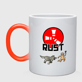 Кружка хамелеон с принтом RUST в Ухте, керамика | меняет цвет при нагревании, емкость 330 мл | action | game | rust | zombie | апокалипсис. | выживание | зомби | игра | лес | радиация | раст