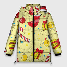 Женская зимняя куртка 3D Новогодний узор на желтом фоне: в Ухте, верх — 100% полиэстер; подкладка — 100% полиэстер; утеплитель — 100% полиэстер | длина ниже бедра, силуэт Оверсайз. Есть воротник-стойка, отстегивающийся капюшон и ветрозащитная планка. 
Боковые карманы с листочкой на кнопках и внутренний карман на молнии | детский | желтый | нарисованный | новогодний | новый год | узор