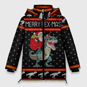 Женская зимняя куртка 3D с принтом Merry Rex-mas в Ухте, верх — 100% полиэстер; подкладка — 100% полиэстер; утеплитель — 100% полиэстер | длина ниже бедра, силуэт Оверсайз. Есть воротник-стойка, отстегивающийся капюшон и ветрозащитная планка. 

Боковые карманы с листочкой на кнопках и внутренний карман на молнии | 2020 | 2021 | christmas | dino | happy | merry | new year | rex | santa | sweater | t rex | ugly christmas | динозавр | зима | новогодний | новогодняя | новый год | рождественский | рождественский свитер | рождество | санта | свитер | снег