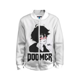 Детский бомбер 3D с принтом Doomer boy в Ухте, 100% полиэстер | застегивается на молнию, по бокам два кармана без застежек, мягкие манжеты, по низу бомбера и на воротнике — эластичная резинка | Тематика изображения на принте: boomer | boy | chad | doomer | frecso | girl | i know | irony | jacques | post | stonks | thundercock | yes | zoomer | бумер | да | девушка | думер | жак | зумер | ирония | мем | мемы | парень | пост | постирония | стонкс | тандеркок | ф