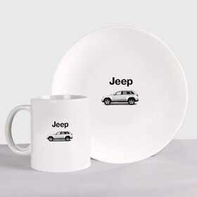 Набор: тарелка + кружка с принтом Jeep в Ухте, керамика | Кружка: объем — 330 мл, диаметр — 80 мм. Принт наносится на бока кружки, можно сделать два разных изображения. 
Тарелка: диаметр - 210 мм, диаметр для нанесения принта - 120 мм. | america | avto | car | v8 | машина | скорость