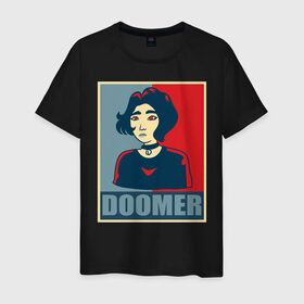 Мужская футболка хлопок с принтом Doomer girl в Ухте, 100% хлопок | прямой крой, круглый вырез горловины, длина до линии бедер, слегка спущенное плечо. | Тематика изображения на принте: 