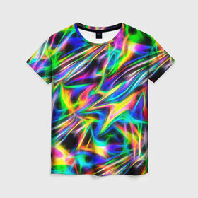 Женская футболка 3D с принтом Космическая хризонтема в Ухте, 100% полиэфир ( синтетическое хлопкоподобное полотно) | прямой крой, круглый вырез горловины, длина до линии бедер | блеск | вселенная | голография | космос | неон | новый год | праздник | фантастика | фейерверк