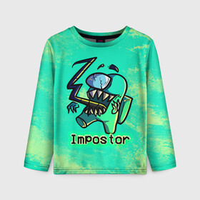 Детский лонгслив 3D с принтом AMONG US IMPOSTOR в Ухте, 100% полиэстер | длинные рукава, круглый вырез горловины, полуприлегающий силуэт
 | among us | impostor | амонг ас | игра | космический | космический корабль | космонавт | космос | мем | предатель | среди нас | экшен