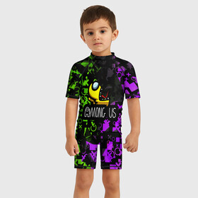 Детский купальный костюм 3D с принтом AMONG US   АМОНГ АС в Ухте, Полиэстер 85%, Спандекс 15% | застежка на молнии на спине | impostor | амонг ас | амунг ас | игра | импостер | космонавт | монстр | персонаж | чудовище