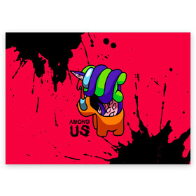 Поздравительная открытка с принтом AMONG US - ORANGE & GREEN в Ухте, 100% бумага | плотность бумаги 280 г/м2, матовая, на обратной стороне линовка и место для марки
 | Тематика изображения на принте: among | among us | amongus | crewmate | game | games | imposter | impostor | logo | monster | sabotage | shhh | амонг | амонг ас | амонгас | игра | игры | импостер | космос | крюмейт | лого | логотип | логотипы | монстр | саботаж | символ | сим