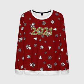 Мужской свитшот 3D с принтом Новый Год 2021 в Ухте, 100% полиэстер с мягким внутренним слоем | круглый вырез горловины, мягкая резинка на манжетах и поясе, свободная посадка по фигуре | 2021 | минимализм | новогодние игрушки | новый год | новый год 2021