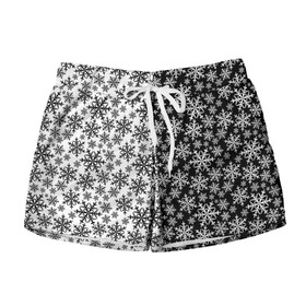 Женские шорты 3D с принтом Снежинки в Ухте, 100% полиэстер | прямой крой, два кармана без застежек по бокам. Мягкая трикотажная резинка на поясе, внутри которой широкие завязки. Длина до середины бедра | merry christmas | дед мороз | ёлка | зима | мороз | новый год | подарок | праздник | рождество | с новым годом | санта клаус | снег | снеговик | снегурочка | снежинки | снежные узоры | узоры