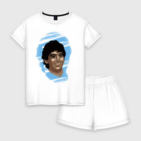 Женская пижама с шортиками хлопок с принтом Diego Maradona в Ухте, 100% хлопок | футболка прямого кроя, шорты свободные с широкой мягкой резинкой | diego maradona | football | диего марадона | матч | первенство | футбол | чемпионат