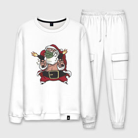 Мужской костюм хлопок с принтом Bad Santa в Ухте, 100% хлопок | на свитшоте круглая горловина, мягкая резинка по низу. Брюки заужены к низу, на них два вида карманов: два “обычных” по бокам и два объемных, с клапанами, расположенные ниже линии бедра. Брюки с мягкой трикотажной резинкой на поясе и по низу штанин. В поясе для дополнительного комфорта — широкие завязки | Тематика изображения на принте: 