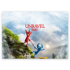 Поздравительная открытка с принтом Unravel Two (Z) в Ухте, 100% бумага | плотность бумаги 280 г/м2, матовая, на обратной стороне линовка и место для марки
 | coldwood interactive | unravel | unravel two | головоломка | красная пряжа | распутать | семейная игра | ярни
