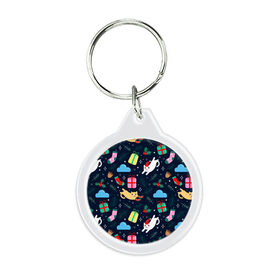 Брелок круглый Новогодние Кисы в Носочках!: в Ухте, пластик и полированная сталь | круглая форма, металлическое крепление в виде кольца |