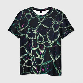 Мужская футболка 3D с принтом Зеленые кусты в Ухте, 100% полиэфир | прямой крой, круглый вырез горловины, длина до линии бедер | зеленый | зелень | кусты | природа | растение | розовый | салатовый