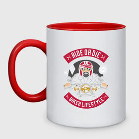 Кружка двухцветная Байкерский образ жизни: в Ухте, керамика | объем — 330 мл, диаметр — 80 мм. Цветная ручка и кайма сверху, в некоторых цветах — вся внутренняя часть |