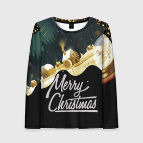 Женский лонгслив 3D с принтом Новогодняя деревня в Ухте, 100% полиэстер | длинные рукава, круглый вырез горловины, полуприлегающий силуэт | new year | арт | графика | дед мороз | зима | новый год | рождество | санта