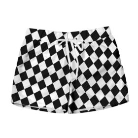 Женские шорты 3D с принтом Клетки в Ухте, 100% полиэстер | прямой крой, два кармана без застежек по бокам. Мягкая трикотажная резинка на поясе, внутри которой широкие завязки. Длина до середины бедра | abstrakt | black | glitch | queen | texture.краски | white | абстракция | геометрия | глитч | градиент | доска | клетка | краски | паттерн | полигоны | ромб | текстура | фигуры | ход королевы | цвет | шахматы