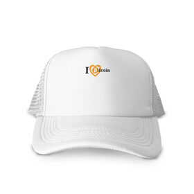 Кепка тракер с сеткой с принтом I LOVE BITCOIN в Ухте, трикотажное полотно; задняя часть — сетка | длинный козырек, универсальный размер, пластиковая застежка | Тематика изображения на принте: 