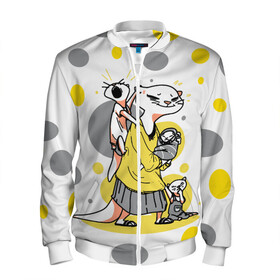 Мужской бомбер 3D с принтом Мама выдра в Ухте, 100% полиэстер | застегивается на молнию, по бокам два кармана без застежек, по низу бомбера и на воротнике - эластичная резинка | Тематика изображения на принте: furry | выдра | дети | животные | мама | тройня | усталость | цвет года