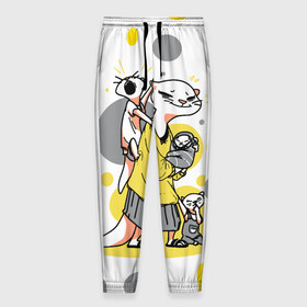 Мужские брюки 3D с принтом Мама выдра в Ухте, 100% полиэстер | манжеты по низу, эластичный пояс регулируется шнурком, по бокам два кармана без застежек, внутренняя часть кармана из мелкой сетки | Тематика изображения на принте: furry | выдра | дети | животные | мама | тройня | усталость | цвет года