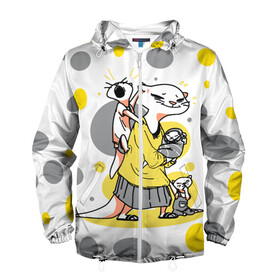 Мужская ветровка 3D с принтом Мама выдра в Ухте, 100% полиэстер | подол и капюшон оформлены резинкой с фиксаторами, два кармана без застежек по бокам, один потайной карман на груди | Тематика изображения на принте: furry | выдра | дети | животные | мама | тройня | усталость | цвет года