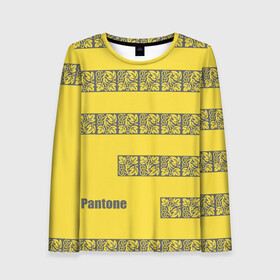 Женский лонгслив 3D с принтом Узор Pantone 2021 в Ухте, 100% полиэстер | длинные рукава, круглый вырез горловины, полуприлегающий силуэт | abstraction | colors of the year | illuminating | leaves | stripes | texture | ultimate grey | абстракция | листья | полосы | текстура | цвета года