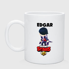 Кружка с принтом BRAWL STARS EDGAR. в Ухте, керамика | объем — 330 мл, диаметр — 80 мм. Принт наносится на бока кружки, можно сделать два разных изображения | Тематика изображения на принте: 8 bit | brawl stars | byron | colette | crow | edgar | gale | leon | max | mr.p | sally leon | shark | virus 8 bit | werewolf leon | акула | байрон | берли | бравл старс | ворон | коллет | макс | оборотень | эдгар