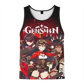 Мужская майка 3D с принтом GENSHIN IMPACT в Ухте, 100% полиэстер | круглая горловина, приталенный силуэт, длина до линии бедра. Пройма и горловина окантованы тонкой бейкой | amber | beidou | genshin impact | xinyan | бэй доу | геншин импакт | игры | персонажи | эмбер
