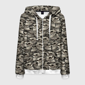 Мужская толстовка 3D на молнии с принтом Черепа троллей в Ухте, 100% полиэстер | длина до линии бедра, манжеты и пояс оформлены мягкой тканевой резинкой, двухслойный капюшон со шнурком для регулировки, спереди молния, по бокам два кармана | Тематика изображения на принте: problem | trollface | мем | паттерн | скелет | тролль | хэллоуин | череп