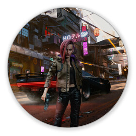 Коврик для мышки круглый с принтом Cyberpunk 2077 в Ухте, резина и полиэстер | круглая форма, изображение наносится на всю лицевую часть | 2077 | action | cyberpunk | cyberpunk 2077 | rpg | игра | киберпанк | найт сити | рпг