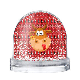 Снежный шар с принтом милый новогодний бык в Ухте, Пластик | Изображение внутри шара печатается на глянцевой фотобумаге с двух сторон | 